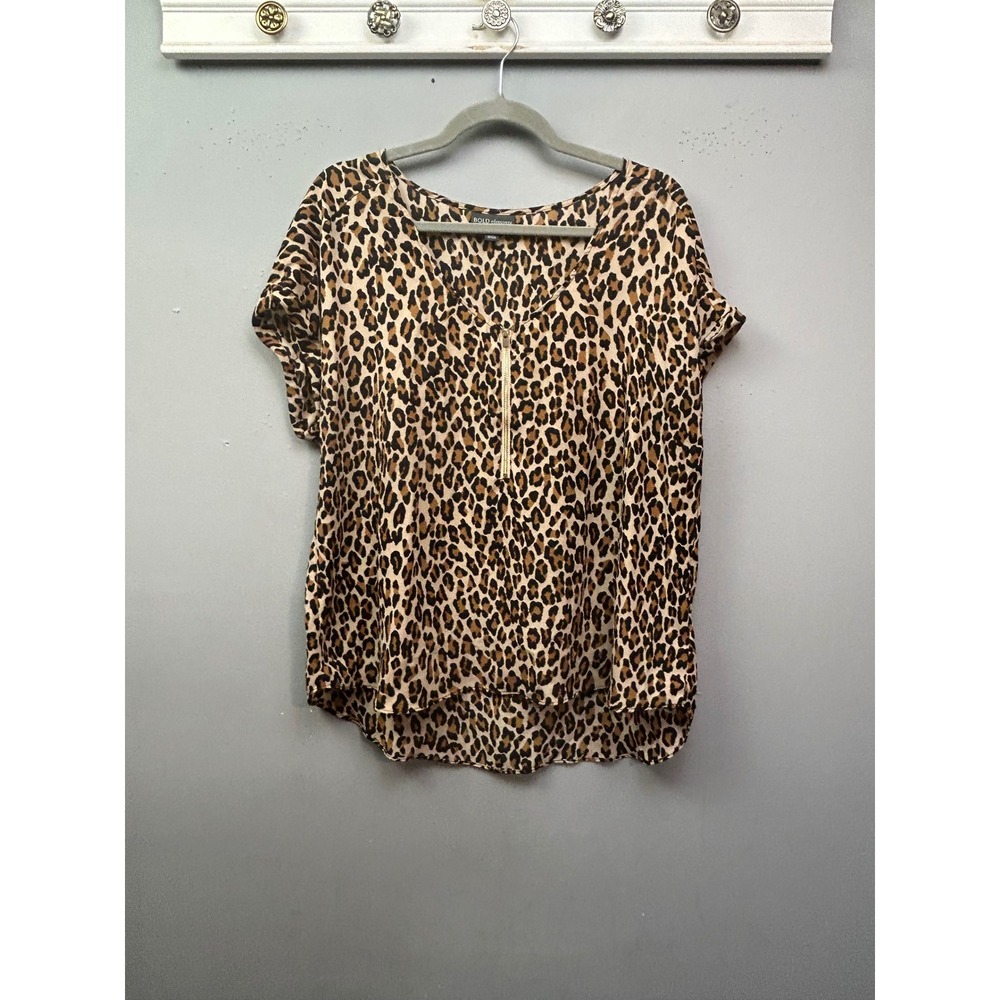 BOLD elements Cut to Curve Leopard Print Quarter Zip Shirt Women's XL
